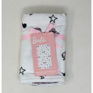 Pink Barbie Hand Towels - 100% Cotton Set of 2 Soft & Stylish Hearts Stars New